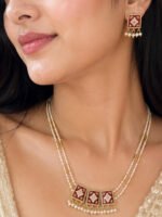 Aarna Reversible Pearl Necklace Set (Red & Emerald Green) - Image 4
