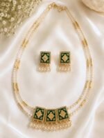 Aarna Reversible Pearl Necklace Set (Red & Emerald Green) - Image 5