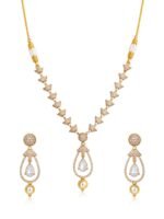 Gold-Plated American Diamond Teardrop Pendant Necklace Set - Image 4