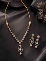 Gold-Plated American Diamond Teardrop Pendant Necklace Set - Image 3