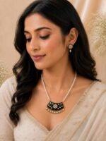 Verdant Pearl Kundan Pendant Necklace Set - Image 2