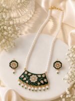 Verdant Pearl Kundan Pendant Necklace Set - Image 3
