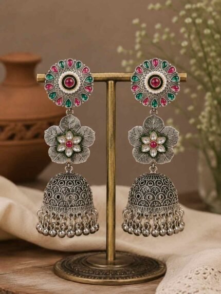Antique Silver Traditional Statement Earrings