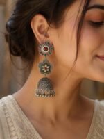 Antique Silver Traditional Statement Earrings - Image 2