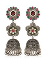 Antique Silver Traditional Statement Earrings - Image 4