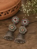 Antique Silver Traditional Statement Earrings - Image 3