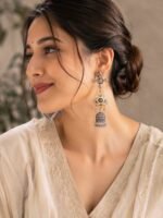 Oxidised Dual-Tone Jhumka Statement Earrings - Image 2