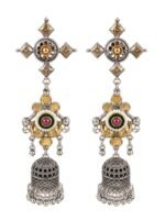 Oxidised Dual-Tone Jhumka Statement Earrings - Image 4