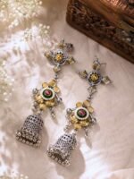 Oxidised Dual-Tone Jhumka Statement Earrings - Image 3