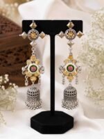 Oxidised Dual-Tone Jhumka Statement Earrings