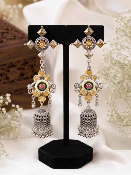 Oxidised Dual-Tone Jhumka Statement Earrings