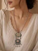 Oxidised Floral Pendant Long Necklace for Women - Image 2