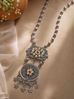 Oxidised Floral Pendant Long Necklace for Women