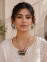Traditional Silver-Tone Ethnic Jewellery with Matching Earrings - Image 2