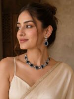 Blue Stone Oxidized Necklace Set - Image 2