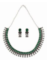 Emerald Green Oxidized Choker Necklace Set - Image 4