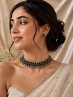 Emerald Green Oxidized Choker Necklace Set - Image 2