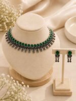 Emerald Green Oxidized Choker Necklace Set - Image 3