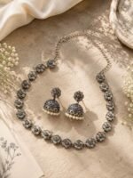 Oxidized Silver Floral Jhumka Necklace Set
