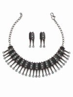 Oxidized Silver Green & Pink Stone Choker Set - Image 4