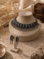 Oxidized Silver Green & Pink Stone Choker Set - Image 3