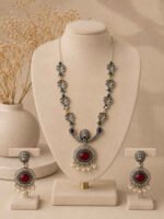 Oxidized Silver Lion Pendant Necklace Set - Image 3