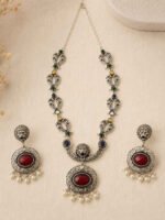 Oxidized Silver Lion Pendant Necklace Set - Image 2