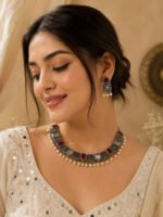 Oxidized Silver Ruby & Pearl Necklace Set - Image 2