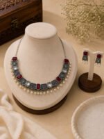 Oxidized Silver Ruby & Pearl Necklace Set