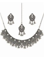 Oxidized Silver Tribal Leaf Necklace Set - Image 4