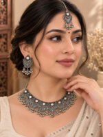 Oxidized Silver Tribal Leaf Necklace Set