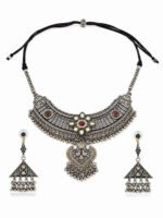 Oxidized Tribal Heart Pendant Necklace Set - Image 4