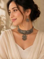 Oxidized Tribal Heart Pendant Necklace Set - Image 2