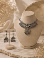 Oxidized Tribal Heart Pendant Necklace Set