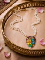 Radha Krishna Hand-Painted Pearl Necklace
