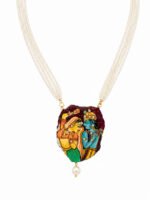 Radha Krishna Hand-Painted Pearl Necklace - Image 4