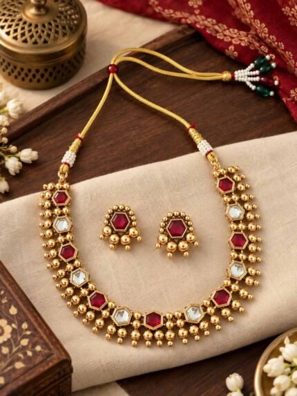 Aarohi Ruby Hexagon Choker Set