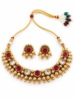 Aarohi Ruby Hexagon Choker Set - Image 4