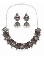 Gulabi Noor Floral Oxidised Necklace Set - Image 4