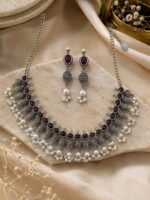 Gulmohar Ruby Pearl Oxidised Necklace Set - Image 3