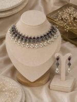 Gulmohar Ruby Pearl Oxidised Necklace Set - Image 2