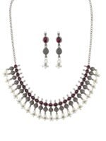 Gulmohar Ruby Pearl Oxidised Necklace Set - Image 4