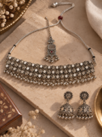 Rajsi Mirrorwork Oxidised Choker Set - Image 3