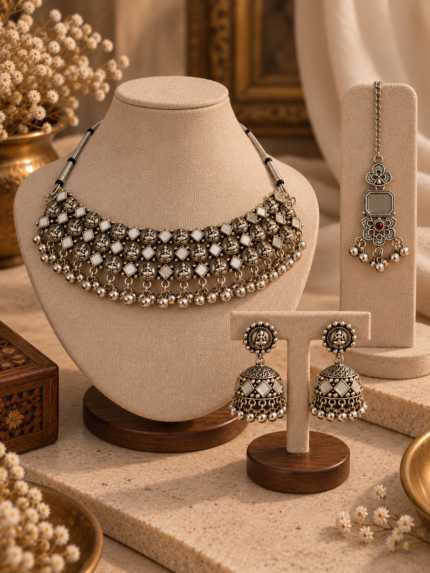 Rajsi Mirrorwork Oxidised Choker Set
