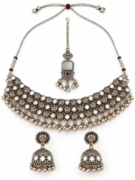 Rajsi Mirrorwork Oxidised Choker Set - Image 4