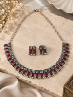 Ruby Bloom Oxidised Necklace Set - Image 3