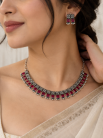 Ruby Bloom Oxidised Necklace Set - Image 2