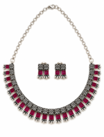 Ruby Bloom Oxidised Necklace Set - Image 4