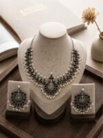 Shyamala Blue Stone Temple Necklace Set - Image 2