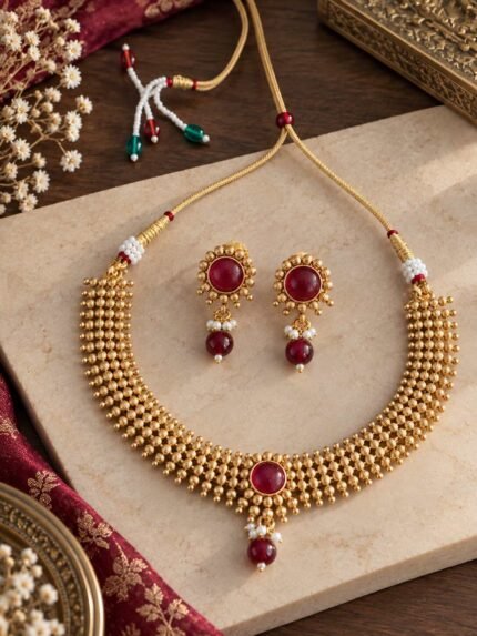 Vamika Ruby Beadwork Choker Set